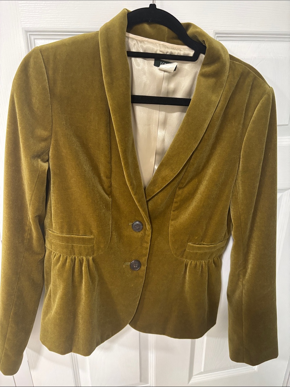 J. Crew Olive Green Velvet Shawl-Collar Blazer